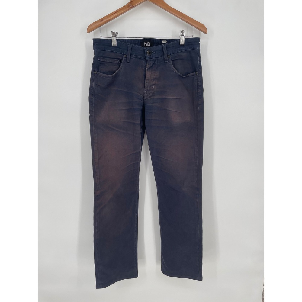 PAIGE Normandie Navy Blue Cotton Polyurethane Blend Straight Leg Pants Size 29 - Picture 2 of 8